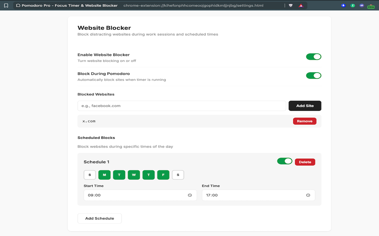 Website Blocker Settings